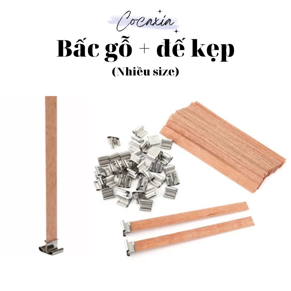 01 Cái Bấc Nến Gỗ Bấc Gỗ Kèm Đế kẹp Nguyên Liệu Làm Nến Thơm Cocaxia