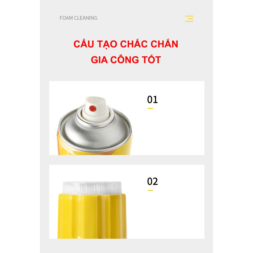 [7.7 HỦY DIỆT] Chai Xịt Vệ Sinh Nội Thất Ô Tô, Dung Dịch Làm Sạch Ghế Da, Nhựa Nhám, Đa Năng - HAOSHUN FOAM - MILOZA