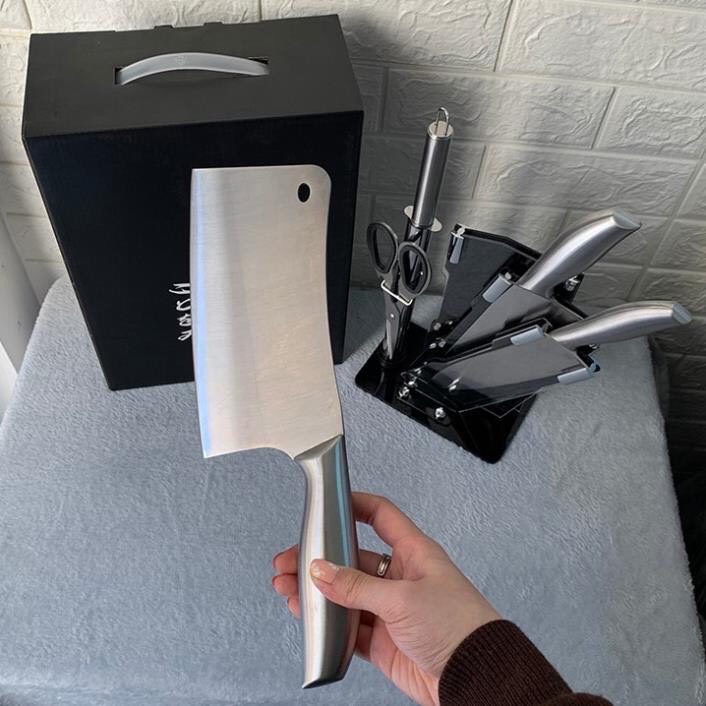Bộ dao kéo làm bếp Nhật, bộ dao nhà bếp Inox 6 món cao cấp, tặng kèm khay đựng