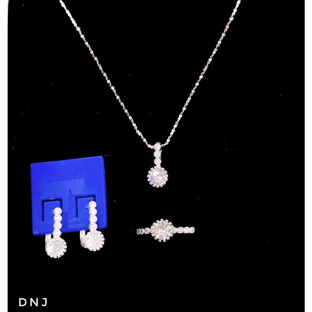 Bộ trang sức nữ bạc ta đính đá tròn nhỏ xinh xắn - Kho sỉ bạc Nhất Linh