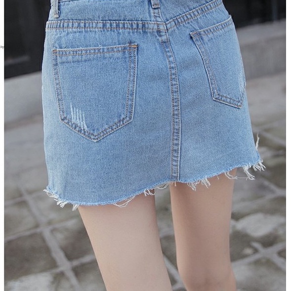 Xả Kho : Chân váy bò Jeans thiết kế lưng cao Denim giả váy trong có quần size to cá tính đóng cúc