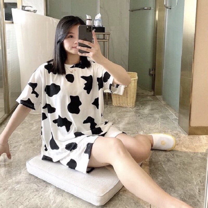 [Mã FAMAYWA2 giảm 10K đơn 50K] Set bộ in hình bò sữa, set áo thun tay lỡ kèm quần short Unisex | WebRaoVat - webraovat.net.vn