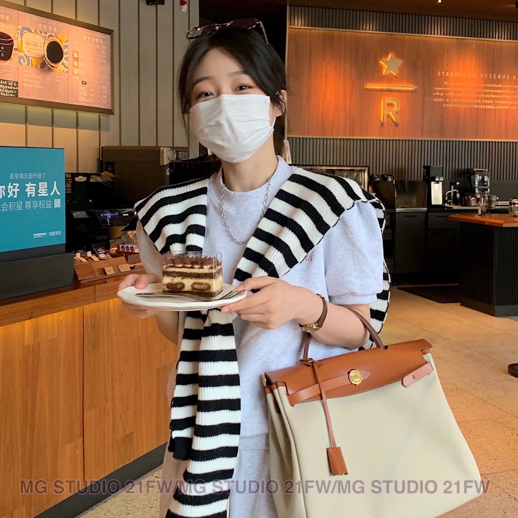 Papaya Products MG STUDIO/ Khăn choàng đan len cotton nguyên chất nhỏ mùa xuân thu phong cách Hàn Quốc cho nữ