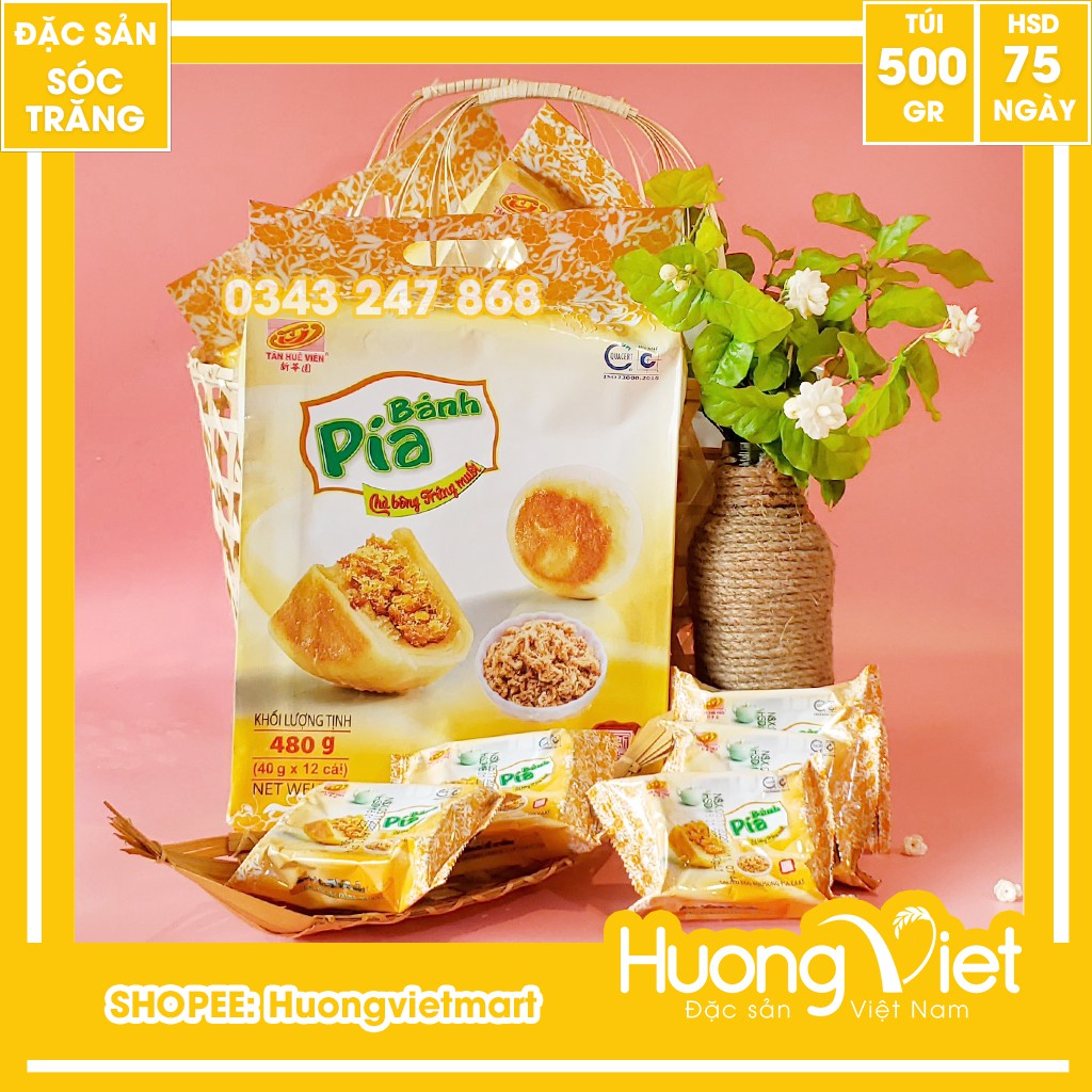 Bánh pía chà bông trứng muối Tân Huê Viên 500G, bánh pía mini sóc trăng [CHÀ BÔNG TRỨNG MUỐI ] [TÚI 12 BÁNH]