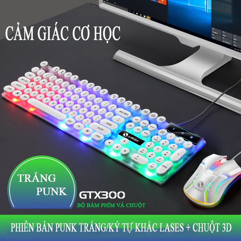 Bàn phím máy tính punk retro G T X 300 có đèn nền, bàn phím tặng chuột có dây