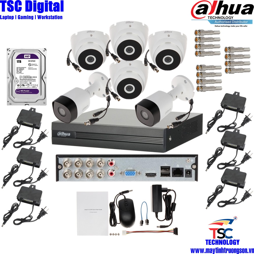 Combo Camera TSCD82T4D DAHUA 6 Mắt Cam 2M Dahua DSS | Kèm Ổ Cứng Lưu Trữ 2Tb/ 2000Gb