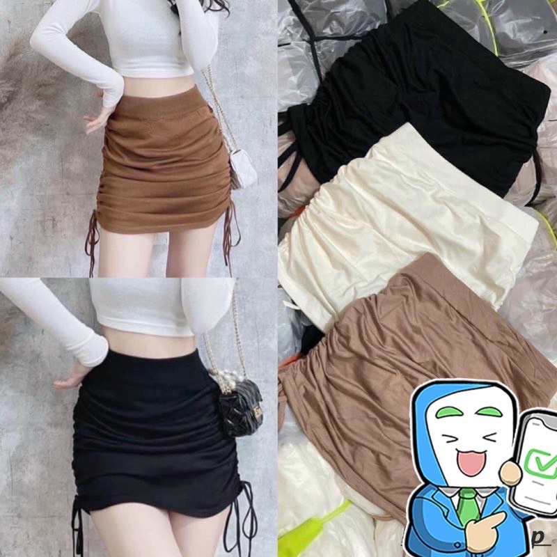 Chân váy ngắn lưng thun rút dây 2 bên có quần trong chất vải thun Borip  HOT