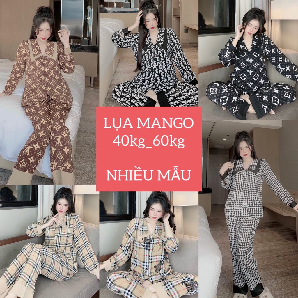 pijama tay dài cổ nhọn 2 lá thiết kế siêu xinh, free size từ 40kg đến 60kg , đồ bộ lụa mango cao cấp giá rẻ tận xưởng