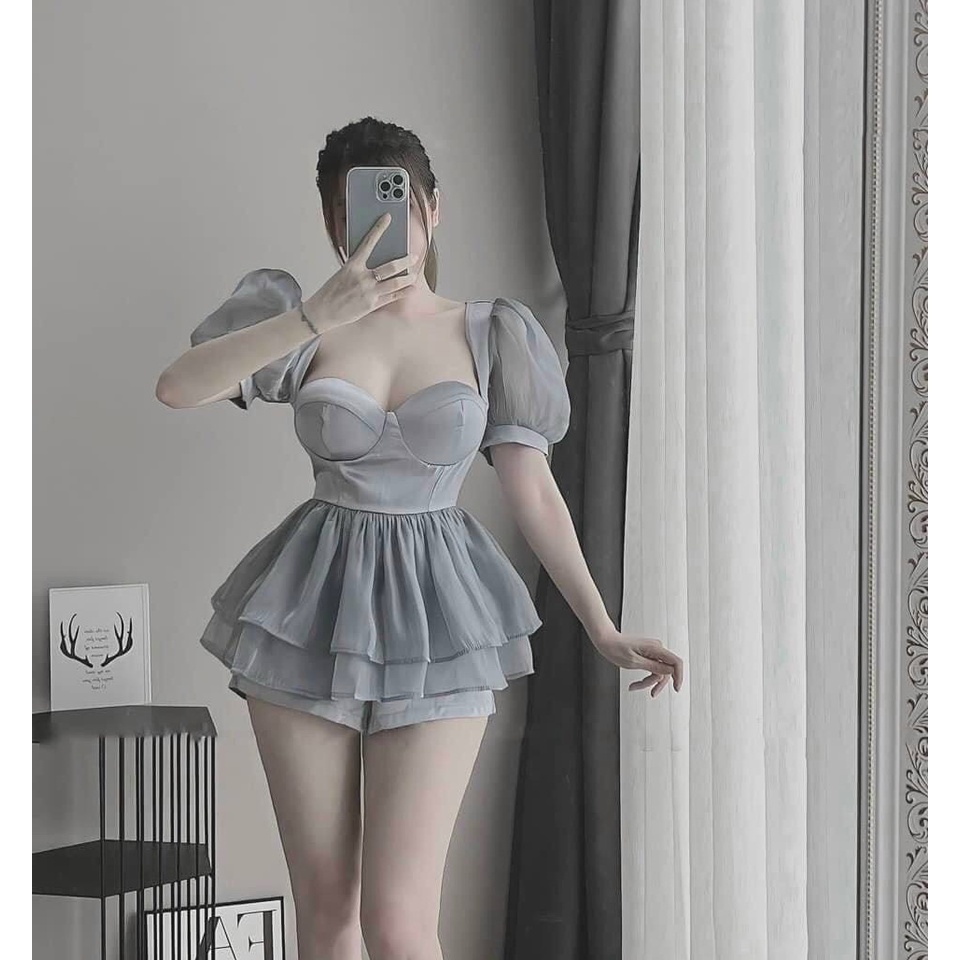 Sét Đồ Bộ Nữ Chất Liệu Lụa Satin Áo Xoè 2 Lớp Bèo Lai  & Quần Short Thời Trang Kiểu Cách Đi Chơi