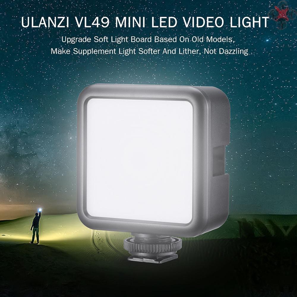 CTOY ulanzi VL49 Mini LED Video Light Photography Lamp 6W Dimmable 5500K CRI95+ Built-in Rechargeable Lithium Battery with Cold Shoe Mount for Canon Nikon Sony DSLR Camera