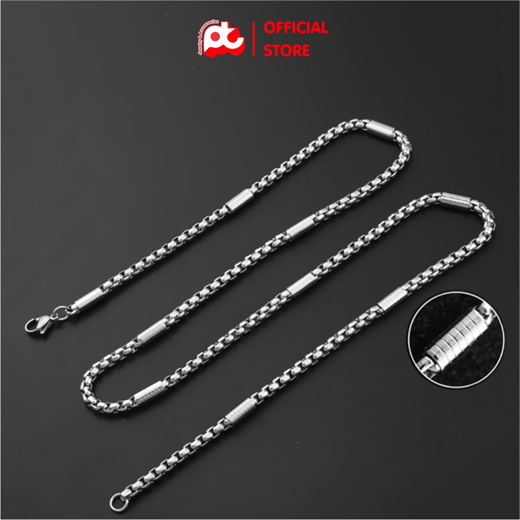 Dây chuyền nam titan cao cấp thời trang đẹp kiểu bọc khoanh chạm họa tiết tròn PT JEWELRY kích cỡ 4mm PTDCNA162
