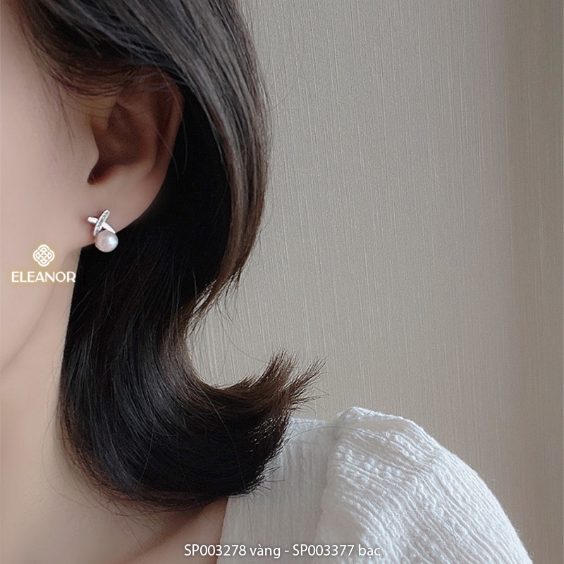 Bông tai nữ chuôi bạc 925 Eleanor Accessories hình chữ X đính ngọc trai nhân tạo phụ kiện trang sức 3278