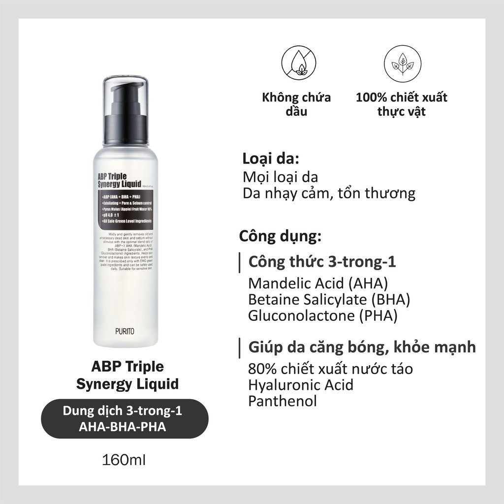 Dung dịch tẩy tế bào chết 3-trong-1 Purito AHA-BHA-PHA ABP Triple Synergy Liquid