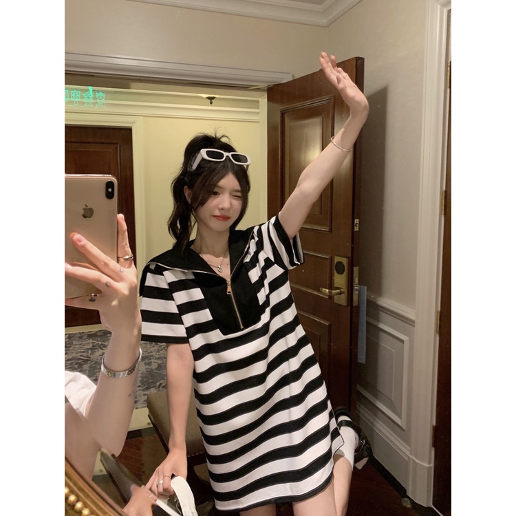 (MớI) Đầm NgắN In HọA TiếT Kẻ SọC Cho Nữ