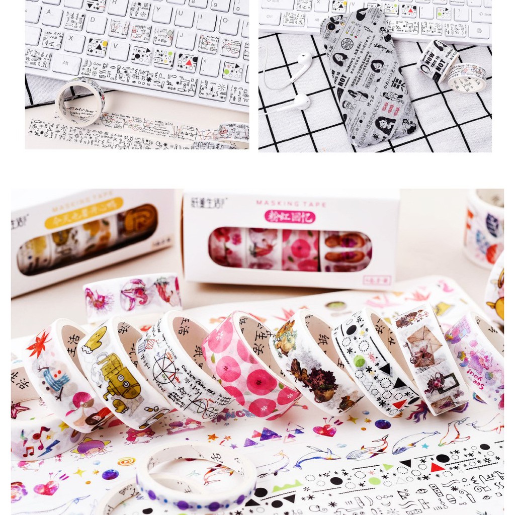 Set 6 băng dính giấy họa tiết 8MTHT (washi tape)