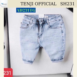 Quần short nam xanh TENJI SH231 chất bò co dãn họa tiết trơn nhiều mẫu mới dáng thời trang size (28-32 +34)