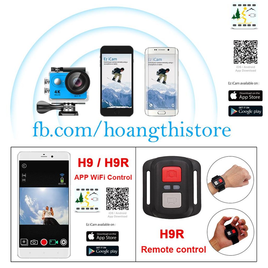 ✔️ Camera Eken h9r bản v9 20MP 4k 30fps wifi remote. Camera phượt hành động trình thể thao h9r v8 v7.0 - Hàng chính hãng