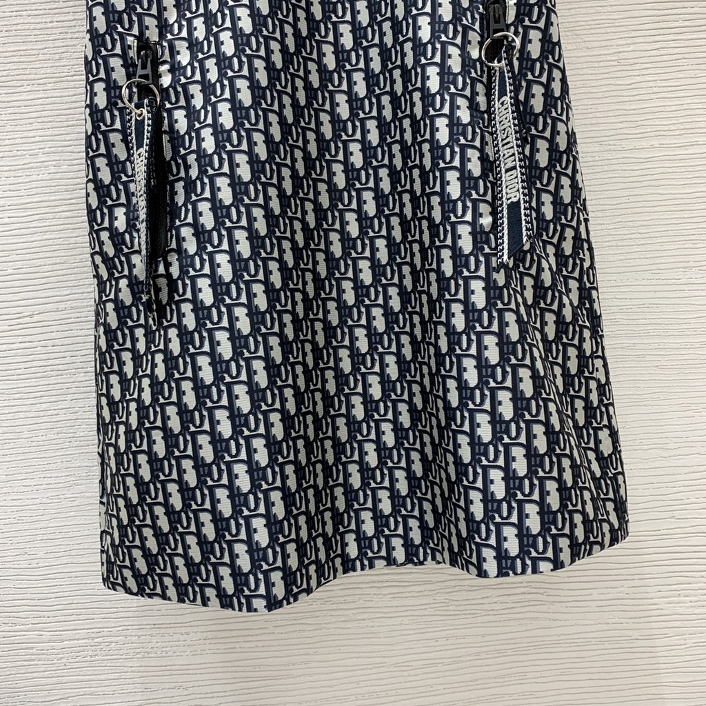 Váy tay ngắn khóa zip có mũ trùm đầu họa tiết oblique thời trang cao cấp Christian Dior CD