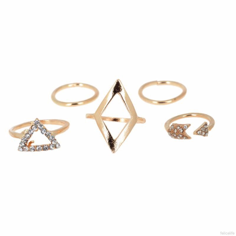 Set 5 nhẫn đeo ngón tay 2 màu vàng/ bạc