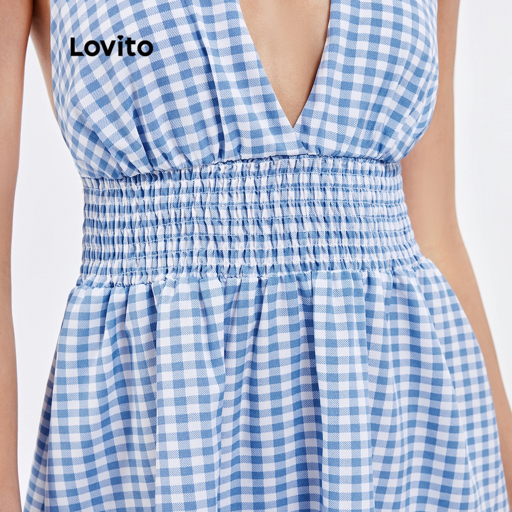 Lovito Đầm A Line kẻ sọc giản dị L25AD079 (Xanh lam nhạt)