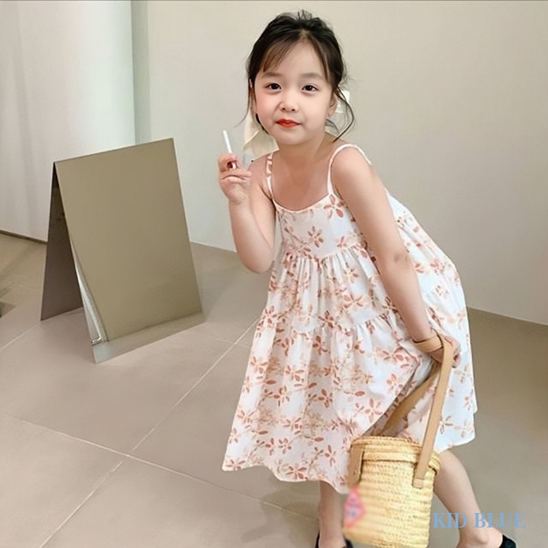 Đầm Hai Dây In Hoa Phong Cách Hàn Quốc Thời Trang Đi Biển Mùa Hè Cho Bé Gái