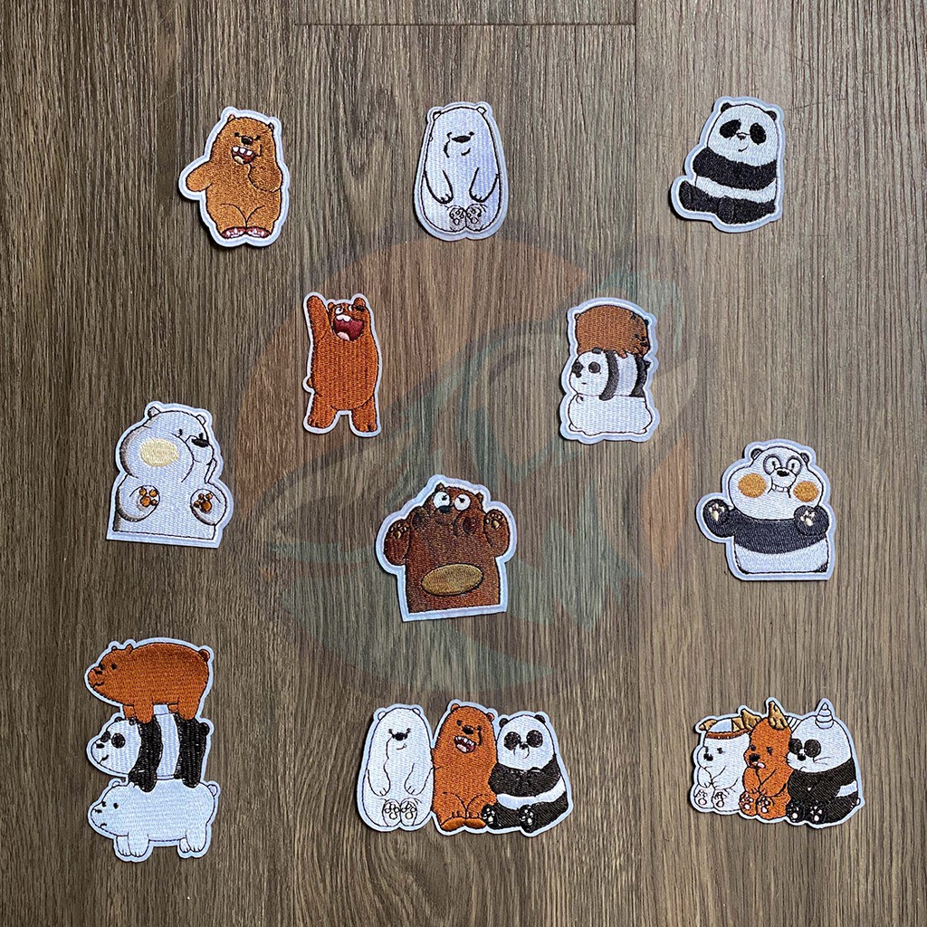 Sticker vải ủi quần áo We Bare Bears nhiều mẫu dùng ủi lên quần áo, mũ nón, phụ kiện