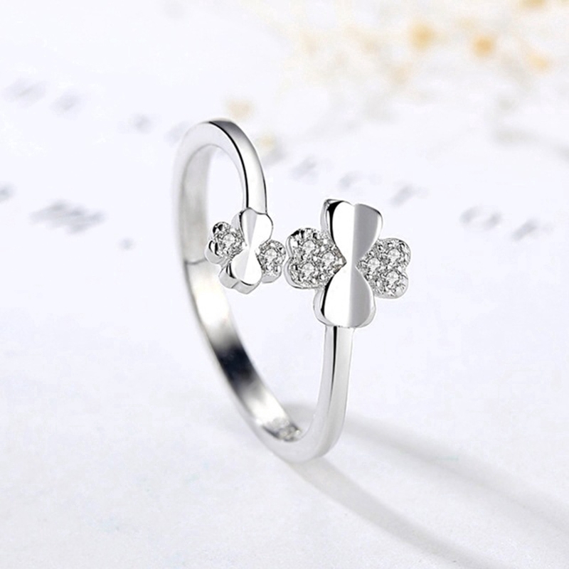 Exquisite  Cỏ Ba Lá Tim Ngón Tay Nhẫn Clover Heart Opening Finger Ring Women Jewelry