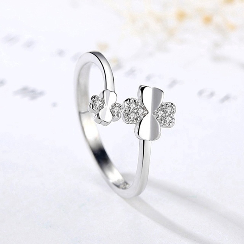 Cỏ Ba Lá Tim Ngón Tay Nhẫn Clover Heart Opening Finger Ring Women Jewelry