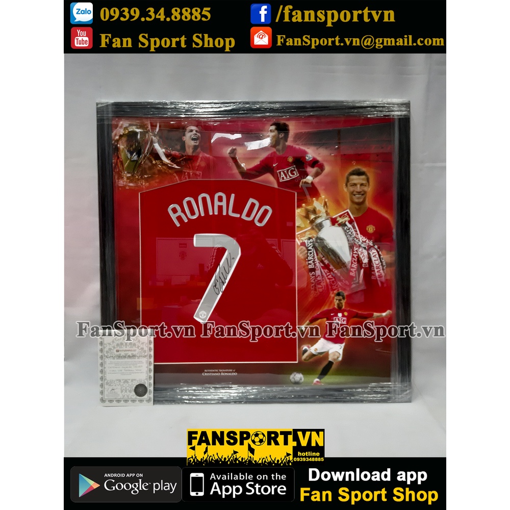 Khung áo có chữ ký Ronaldo 7 Manchester United 2007 2008 2009 COA shirt