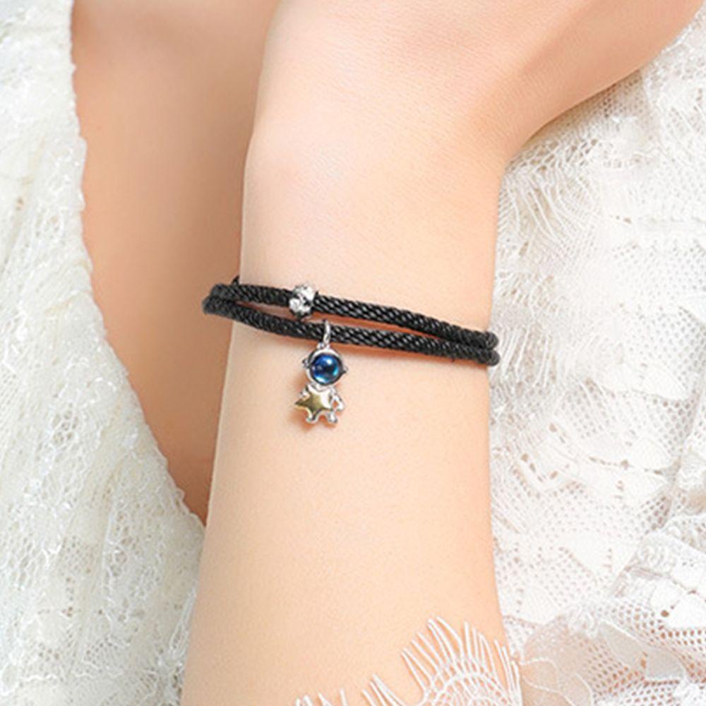QQMALL Vòng Tay Dây Thừng Phối Mặt Kim Loại Hình Mặt Trăng Thời Trang Cho Cặp Đôi