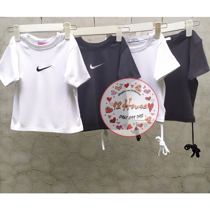 Áo croptop nữ tay ngắn thêu dấu tích / Áo crt phong cách Hàn Quốc