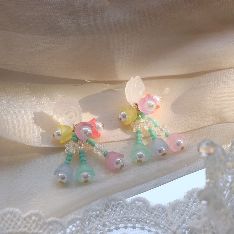 Hoa Tai Kim Bạc Hình Hoa Trà Màu Đục Đục Nhiều Màu Sắc Phong Cách Dreamy Girl