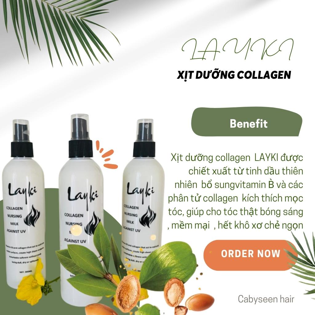 Xịt dưỡng tóc collagen phục hồi tóc hư tổn kích thích mọc tóc sịt dưỡng keratin phủ lụa nano layki 300ml