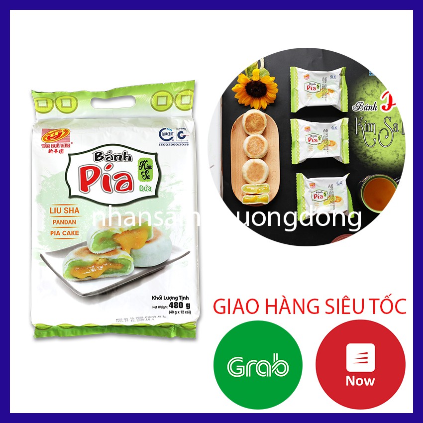 Bánh Pía Tân Huê Viên Kim Sa Mini Lá dứa trứng 480g ( khoảng 12 cái ), Bánh pía Vũng Thơm Sóc Trăng