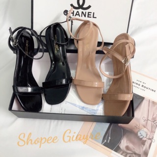 Sandal quai mảnh da bóng 2p