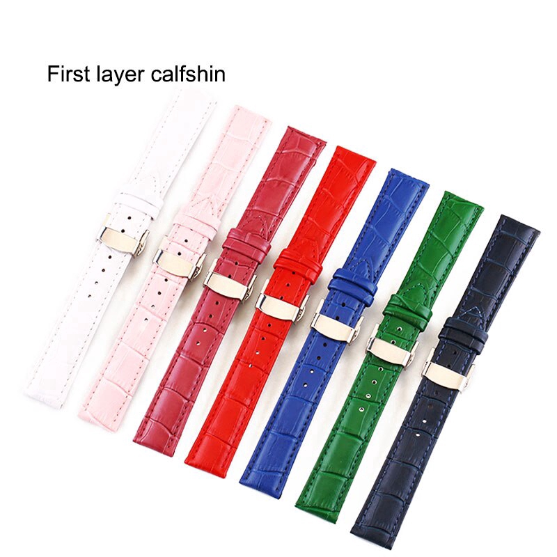 Genuine Leather Watchbands 16-24mm Universal Watch Butterfly buckle Steel Buckle Strap Wrist Belt
