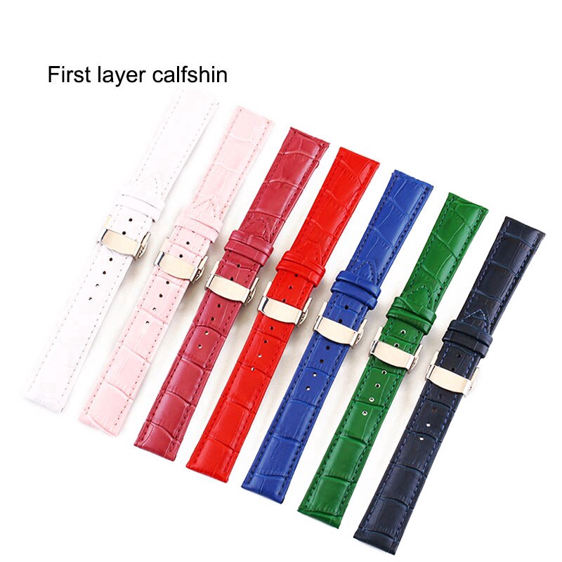 Genuine Leather Watchbands 16-24mm Universal Watch Butterfly buckle Steel Buckle Strap Wrist Belt