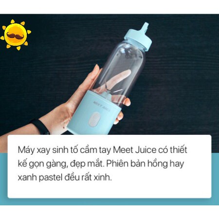 Máy xay sinh tố mini cầm tay siêu tiện lợi 500ml, công suất 150W Meet juice, xay cực nhanh, an toàn