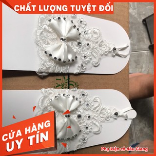 Găng tay cô dâu hở ngón đính nơ hạt