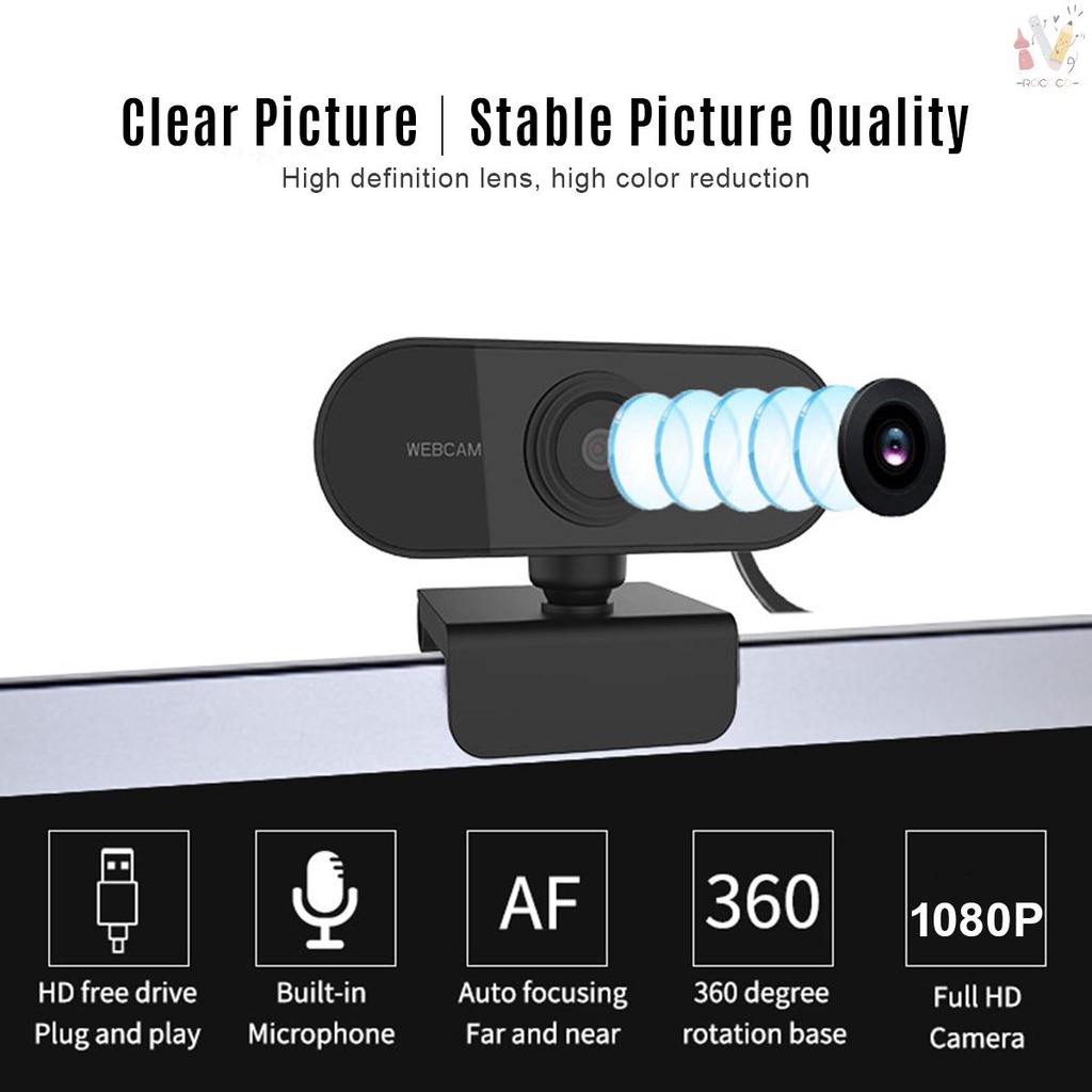 Webcam 1080p Hd 2 Mega Pixel Xoay 360 Độ Tự Động Lấy Nét Kèm Micro Cho Máy Tính