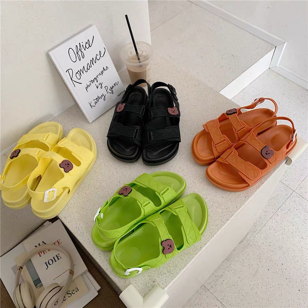 [ORDER] Sandal đi học đi chơi nữ cute màu sắc quai kèm sticker gấu