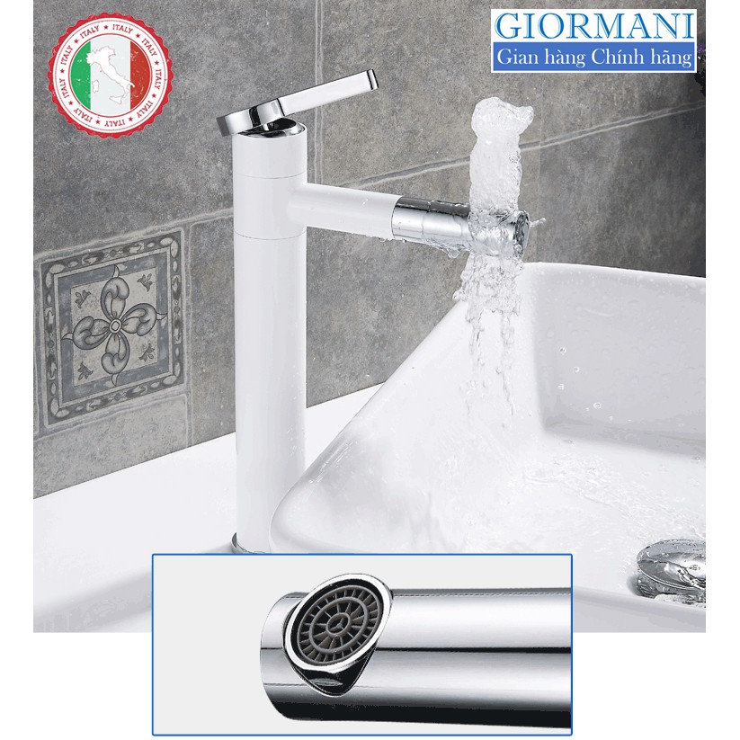 Vòi Lavabo nóng lạnh (Bóng kính, MÀU ĐEN, chân cao) ITALIA GIORMANI hợp kim đồng khối (Kèm dây cấp)