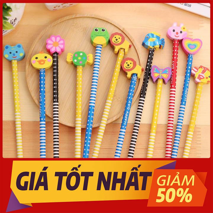 Combo 05 bút chì 2b đầu xe vận tải, con thú nghộ nghĩnh
