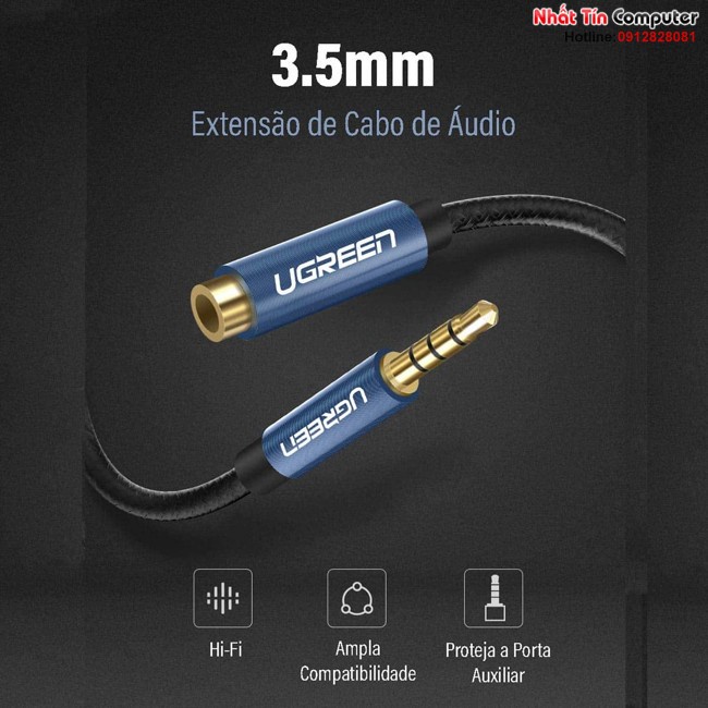Cáp nối dài âm thanh AUX 3.5mm Ugreen bọc Nylon cao cấp