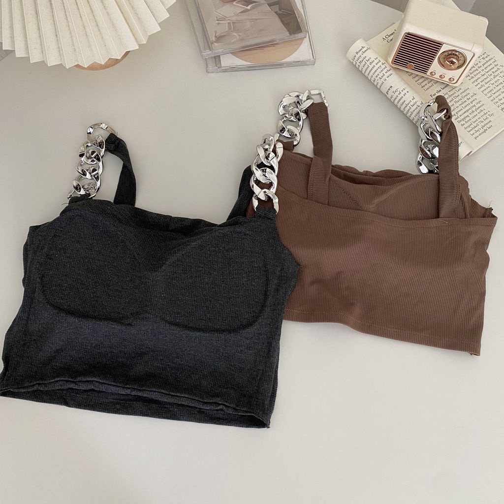 Áo Hai Dây Dáng Ôm Ngắn Màu Sắc Đơn Giản Thời Trang Mùa Thu Quyến Rũ Cho Nữ