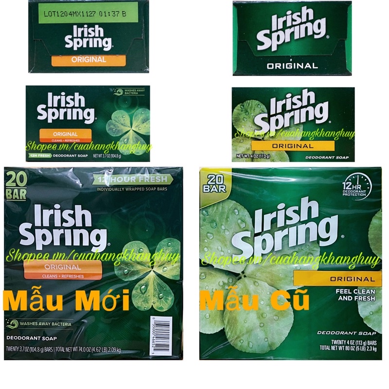 Xà bông cục nguyên lốc IRISH SPRING Original, Mẫu mới (20 cục x 104.8 g)