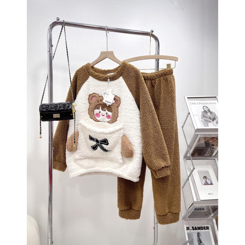 [ 𝐅𝐑𝐄𝐄 𝐒𝐇𝐈𝐏 ]  BỘ LÔNG CÔ BÉ NÂU SIÊU CUTE ĐỒ BỘ NỮ THU ĐÔNG