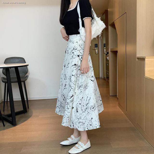 Printed skirts for girls Long skirt, summer, high waist, thin temperament, a-line chiffon skirt