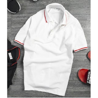 Áo polo màu trắng viền cổ đỏ chất cotton đẹp