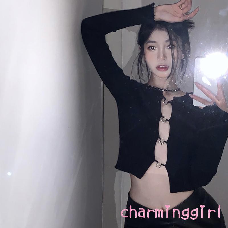 Áo Croptop Tay Dài Cổ Tròn Màu Sắc Trơn Thời Trang Mùa Xuân Cho Nữ